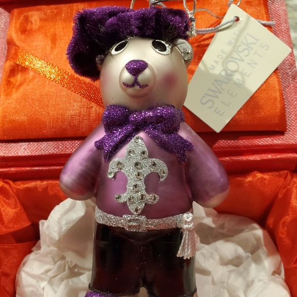 Frenchie blown glass and Swarovski Bear Ornament - Picture 3 of 5